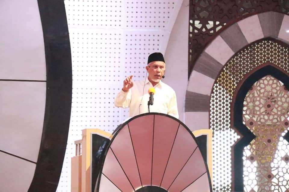 Gubernur Sumbar, Mahyeldi Ansharullah, dalam Subuh Mubarokah, Minggu (9/1/2022) di Masjid Raya Sumbar, di Padang.