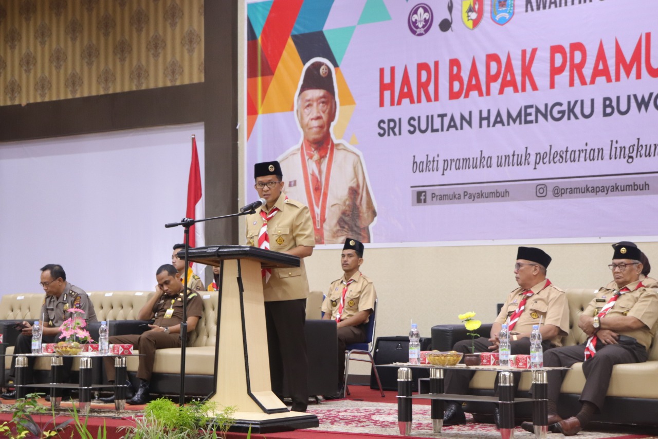 Wakil Walikota Payakumbuh Erwin Yunaz, ST. MM beri sambutan pada peringatan Hari Bapak Pramuka Indonesia
