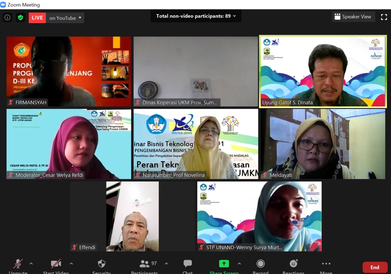 Webinar Bisnis Teknologi Pengemasan terhadap daya saing produk UMKM oleh STP Unand
