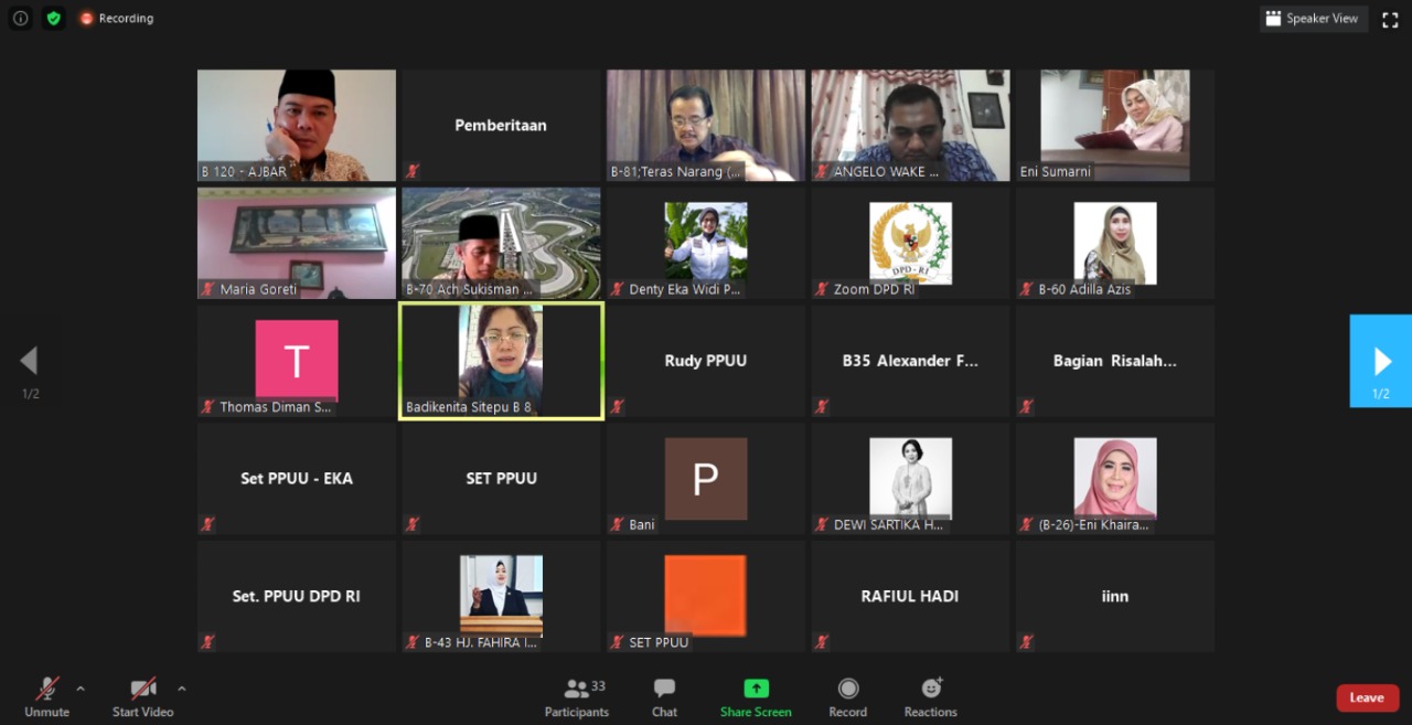 Rapat virtual PPUU DPD RI