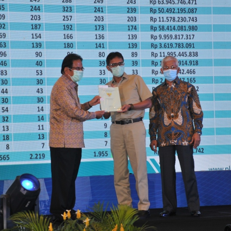 Memteri Agraria, Sofyan Djalil, menyerahkan sertifikat kepada Gubernur Sumbar, Irwan Prayitno dalam Rakor Perbaikan Tata Kelola Aset di Padang, Selasa (24/11/2020).