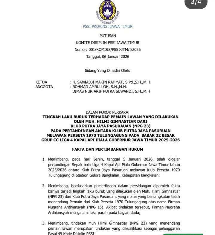 Putusan Asprov Jatim  (Foto: Bola.net)