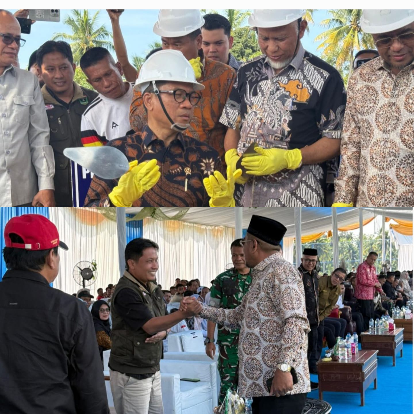 Menteri Desa PDT RI, Yandri Susanto, didampingi Founder Indah Cargo Grup Arisal Aziz, Gubernur Mahyeldi dan tamu undangan lainnya  melakukan peletakan batu pertama pembangunan Gedung Akademi Sepak Bola Berbasis Pesantren Josal FC di Dusun Sirambang, Desa 