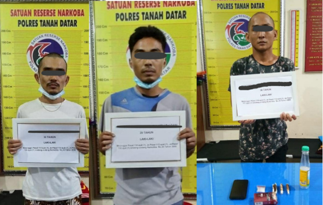 Tiga orang terduga pengguna dan pengedar sabu yang diamankan Satreskrim Polres Tanah Datar
