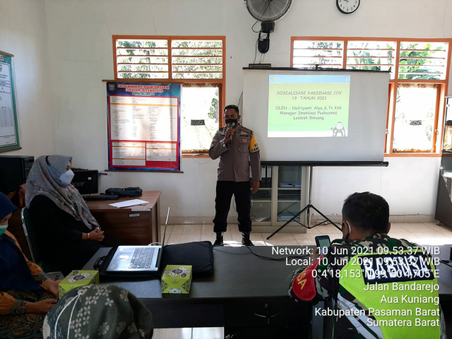 Bhabinkamtibmas Nagari Aua Kuning dan Lingkuang Aur dan Aur Kuning ikuti kegiatan sosialisasi Covid 19